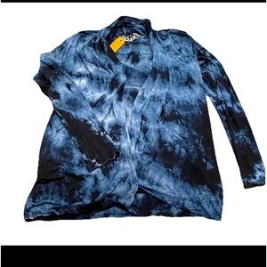 Women’s Black And Blue Tie Die Cardigan Sz L Stretch, Flowy. Wild at heart